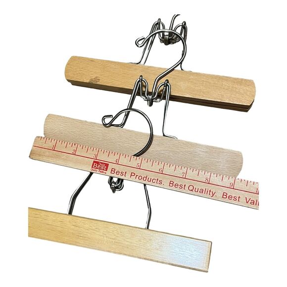 Mix Lot of 12 Vtg Light‎ Blonde Wood Metal Clothes Hanger Pant Trousers Clamp 9”